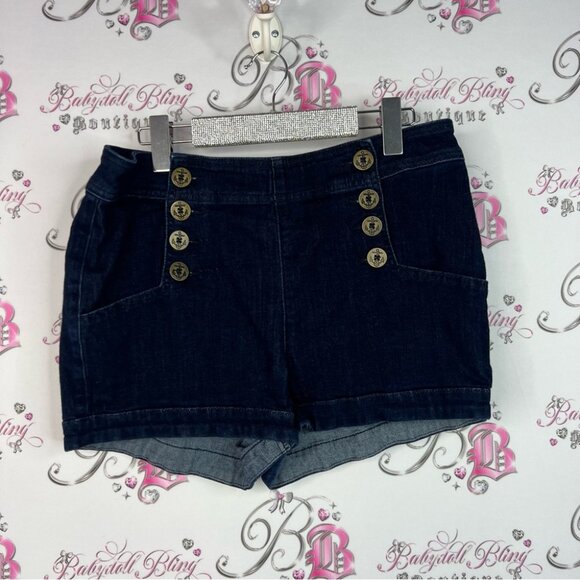 Express jeans shorts buttons nautical sailor Black High Waist Buttoned Shorts - Picture 9 of 9